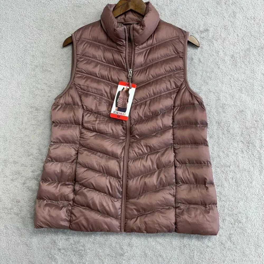NEW 32 Degrees Heat Women's M Puffer Vest Jacket Full Zip Brown - Picture 5 of 11